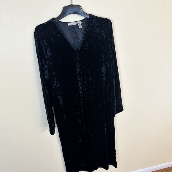 Adonna Black Velvet Long Sleeve Maxi House Dress Medium Zip Up Witchy Robe - Picture 2 of 7